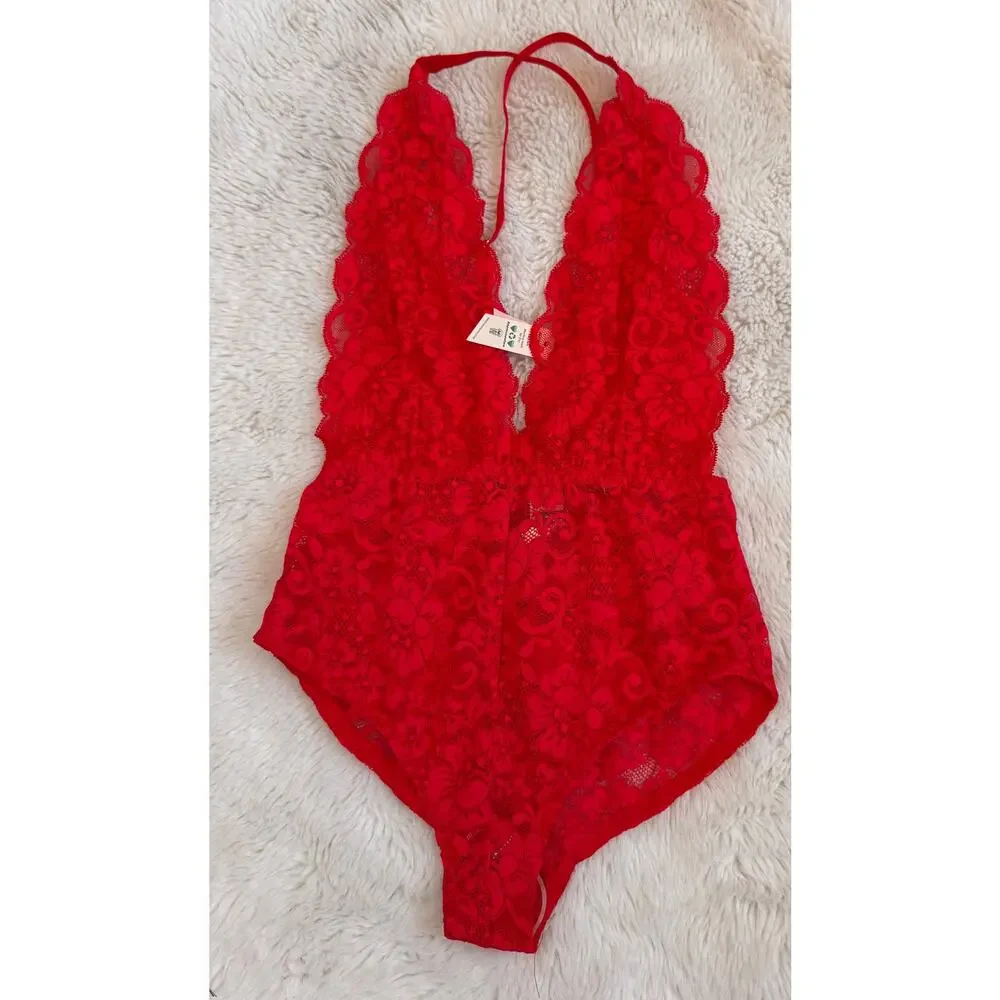 We Are HaH X FREE PEOPLE Siren Red Lace Bodysuit SIREN RED XS